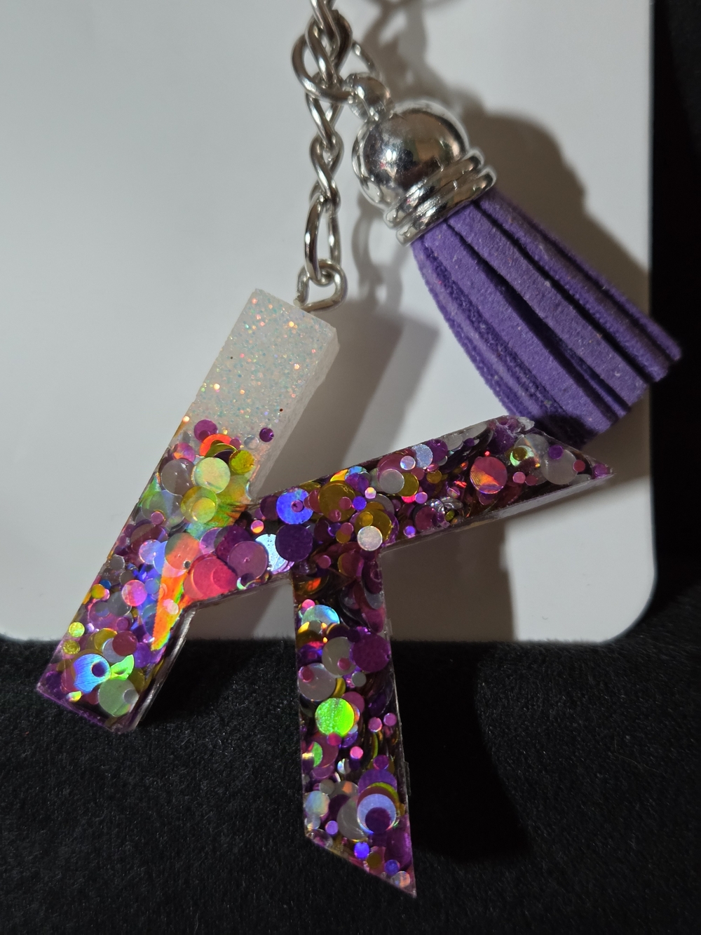 Purple Glitter 'K' Keychain with Tassel - Women Accessories